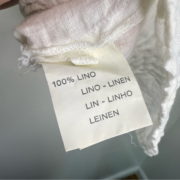 120% LINO White Linen Eyelet Cap Sleeve Top - Picture 6 of 8